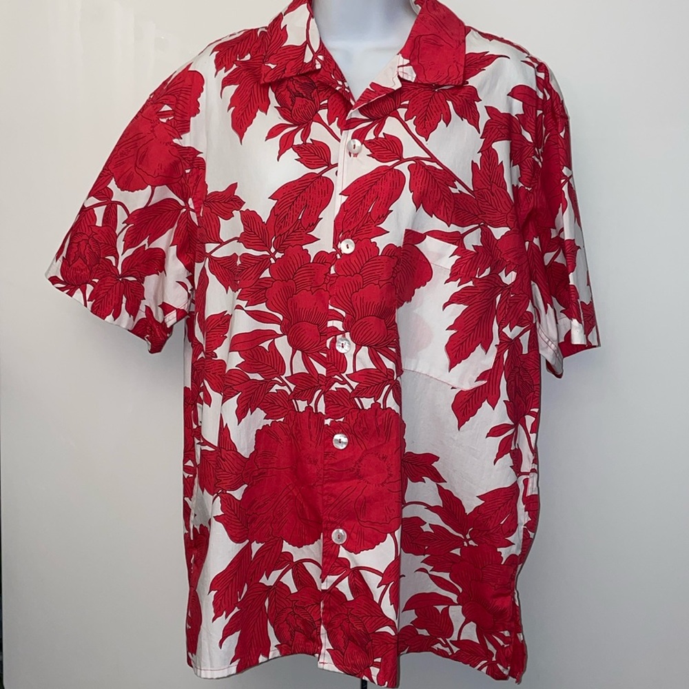 NWOT Lusana pink white floral cotton summer shirt Small
